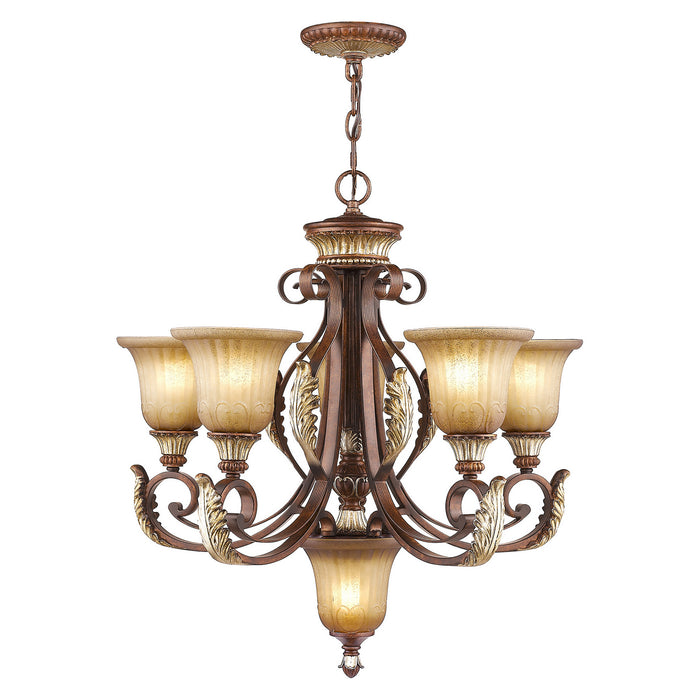 Livex Lighting 8555-63 Six Light Chandelier, Hand Applied Verona Bronze w/ Aged Gold Leafs