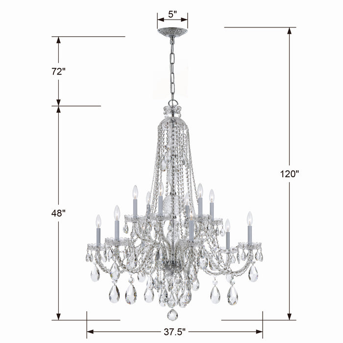 Crystorama 1112-CH-CL-MWP 12 Light Chandelier, Polished Chrome