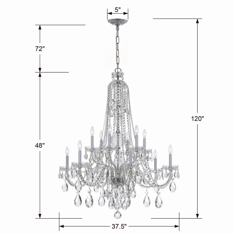 Crystorama 1112-CH-CL-S 12 Light Chandelier, Polished Chrome