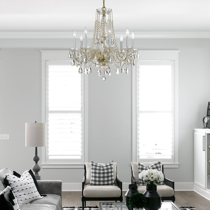 Crystorama 1138-PB-CL-MWP Eight Light Chandelier, Polished Brass