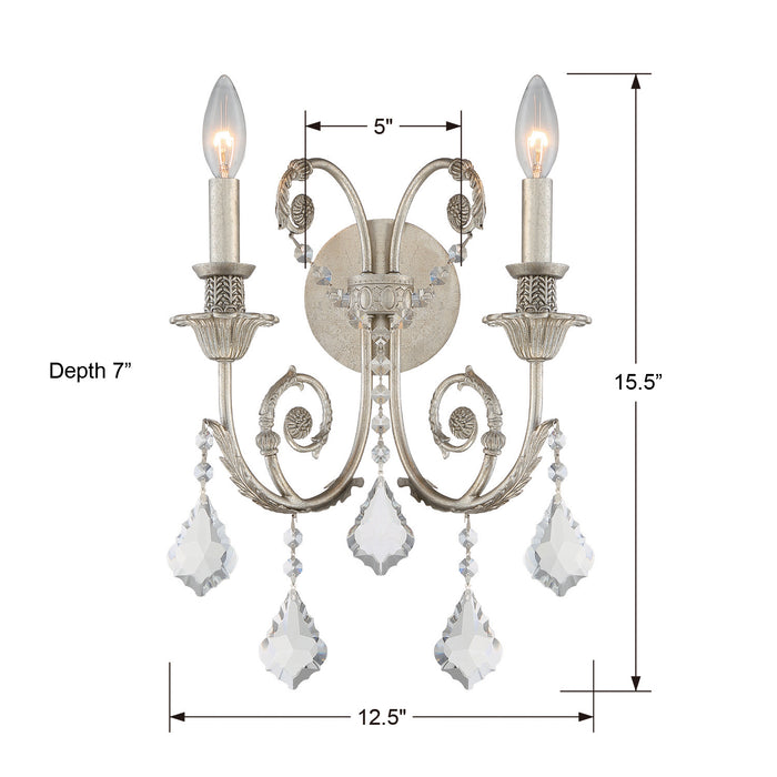 Crystorama 5112-OS-CL-S Two Light Wall Sconce, Olde Silver