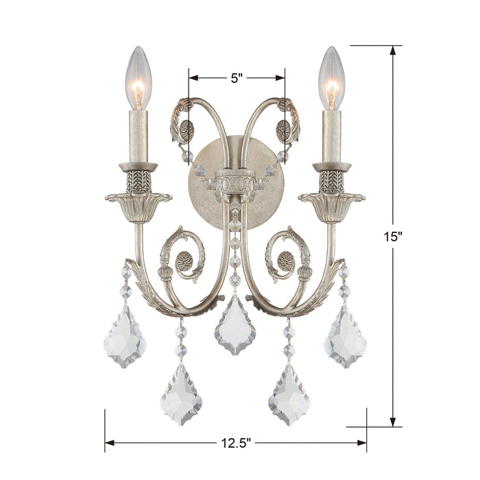 Crystorama 5112-OS-CL-SAQ Two Light Wall Sconce, Olde Silver