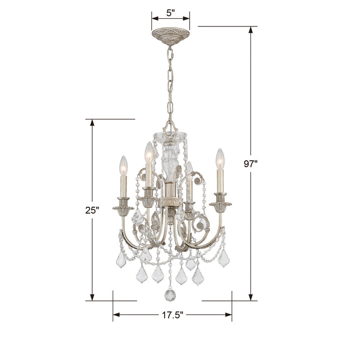 Crystorama 5114-OS-CL-S Four Light Mini Chandelier, Olde Silver