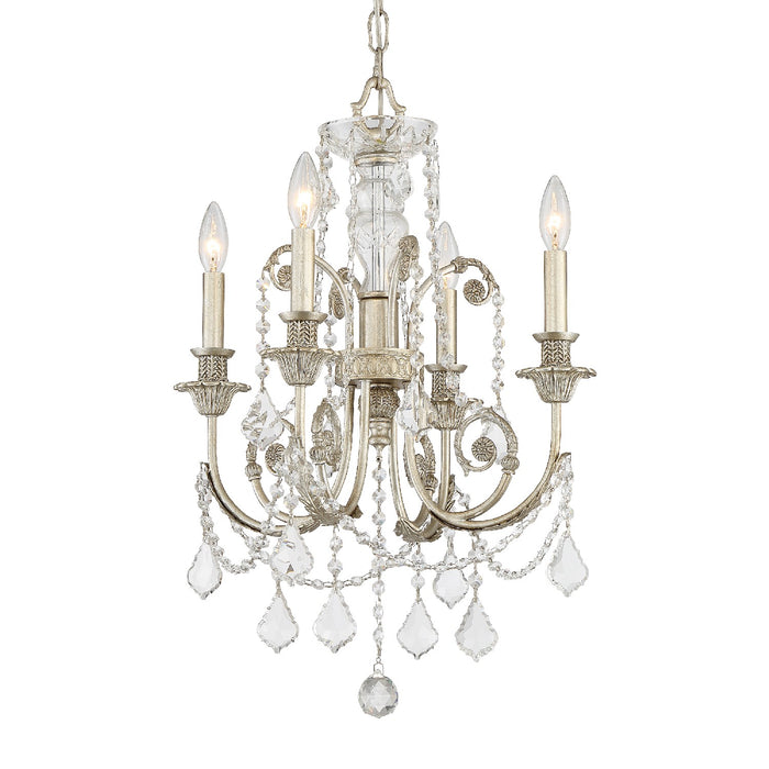 Crystorama 5114-OS-CL-S Four Light Mini Chandelier, Olde Silver