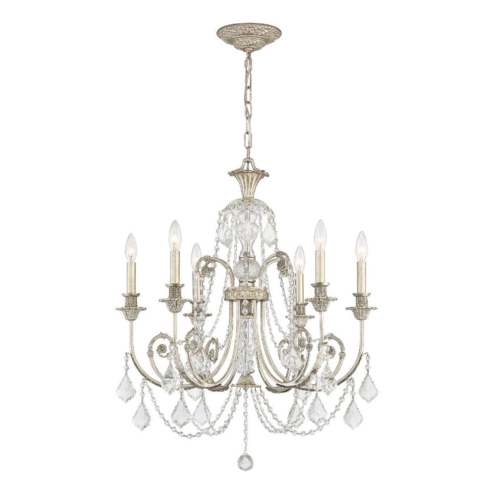 Crystorama 5116-OS-CL-S Six Light Chandelier, Olde Silver