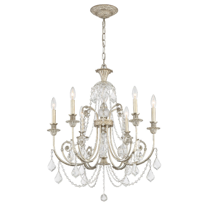 Crystorama 5116-OS-CL-S Six Light Chandelier, Olde Silver