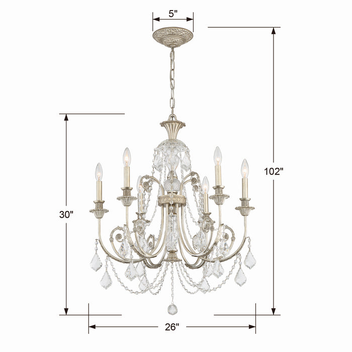 Crystorama 5116-OS-CL-S Six Light Chandelier, Olde Silver