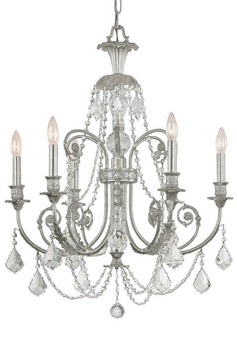 Crystorama 5116-OS-CL-SAQ Six Light Chandelier, Olde Silver