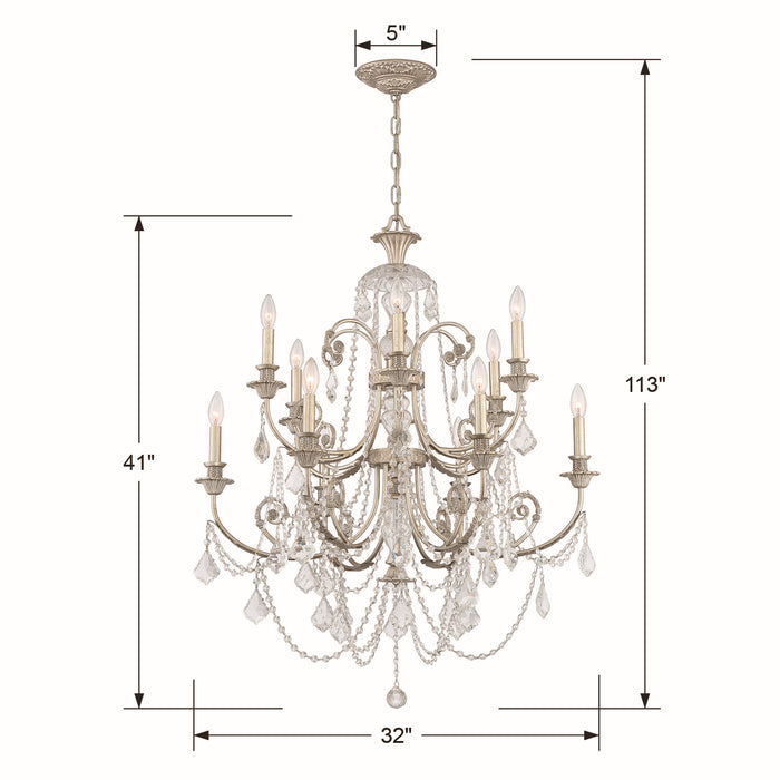 Crystorama 5119-OS-CL-SAQ 12 Light Chandelier, Olde Silver