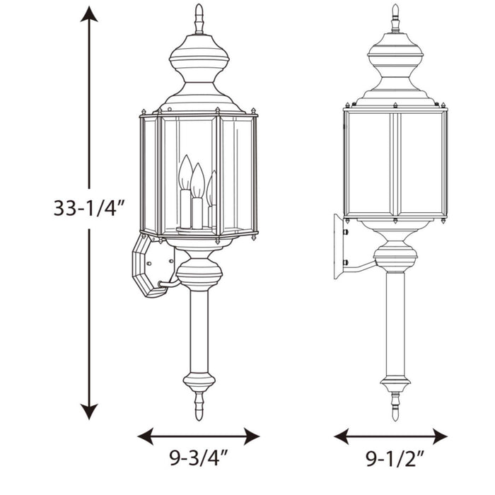 Progress Lighting P5731-31 Three Light Wall Lantern, Black