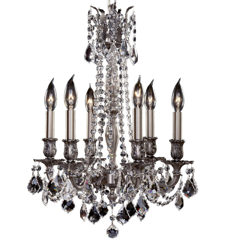 American Brass & Crystal CH9212-A-10G-ST Six Light Chandelier, Antique Silver