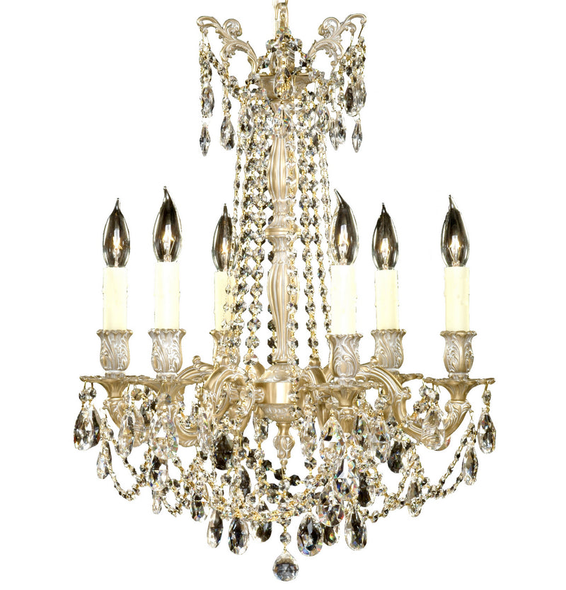 American Brass & Crystal CH9228-O-04G-PI Six Light Chandelier, Antique White Glossy