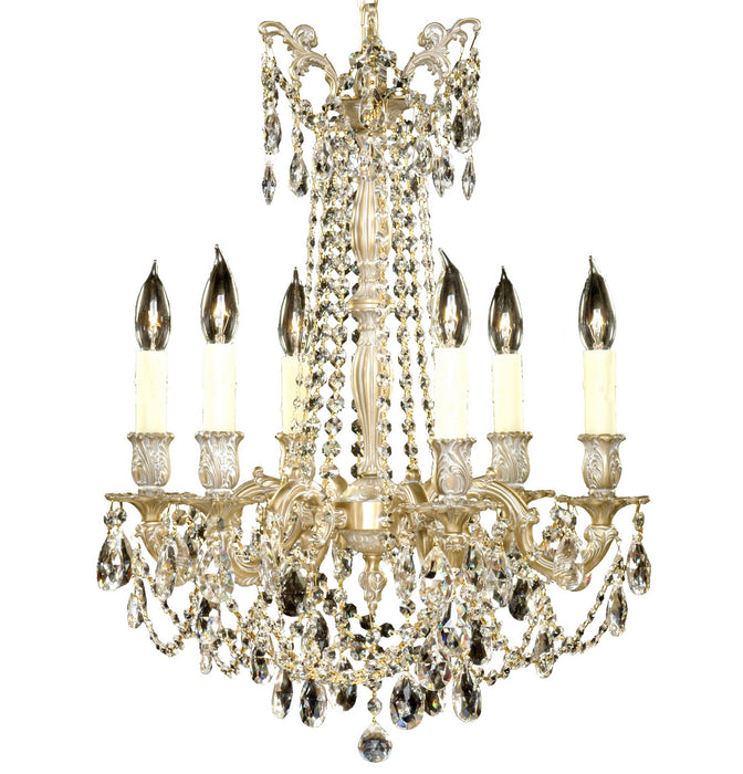 American Brass & Crystal CH9228-O-04G-PI Six Light Chandelier, Antique White Glossy