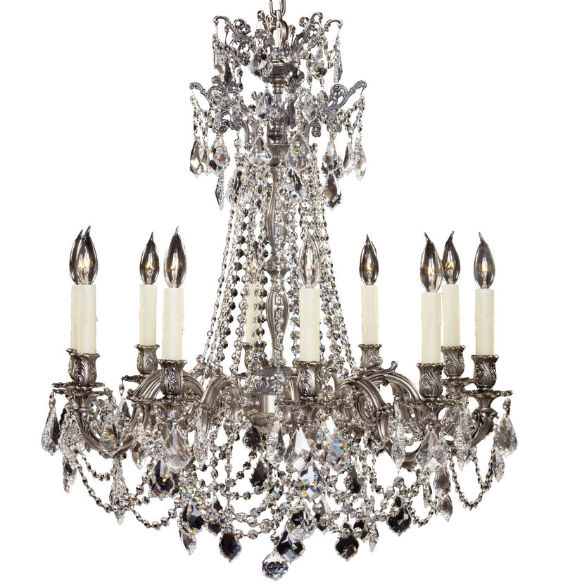 American Brass & Crystal CH9248-A-10G-PI Ten Light Chandelier, Antique Silver