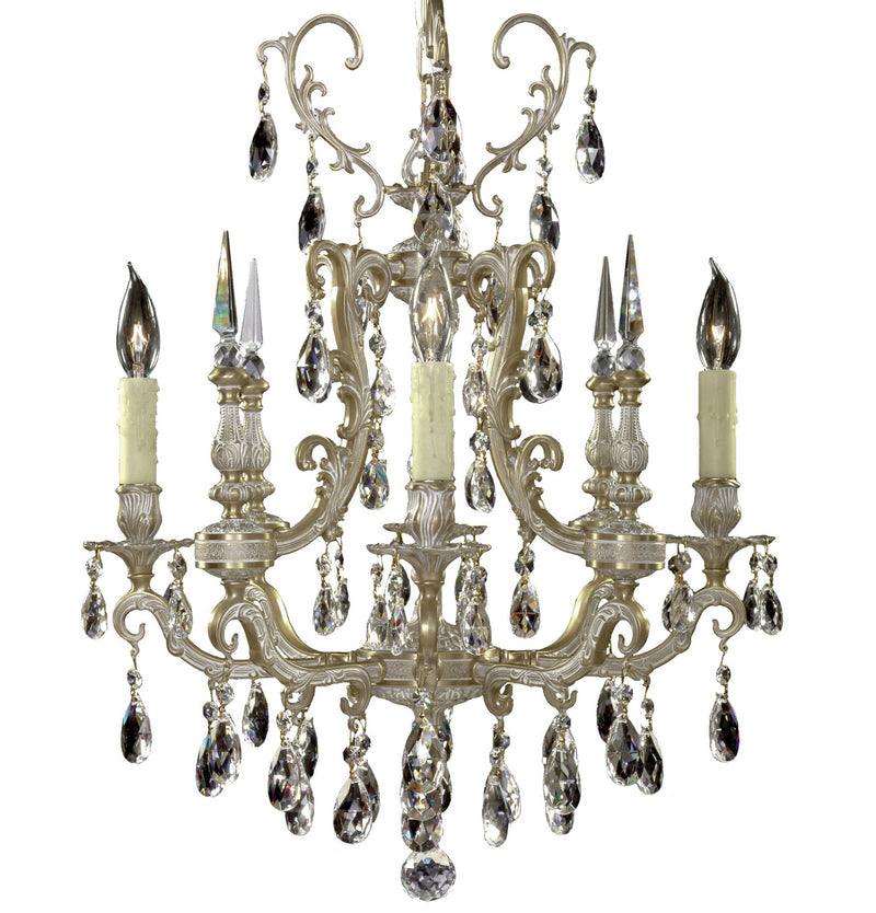 American Brass & Crystal CH7011-O-04G-PI Four Light Chandelier, Antique White Glossy