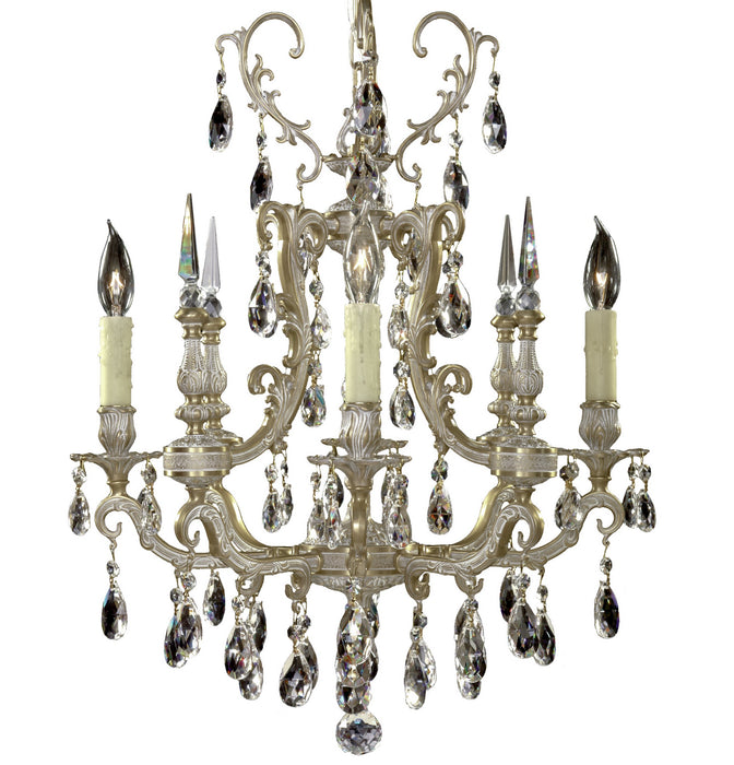 American Brass & Crystal CH7011-O-04G-PI Four Light Chandelier, Antique White Glossy