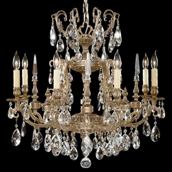 American Brass & Crystal CH7013-O-02G-PI Eight Light Chandelier, Antique Black Glossy