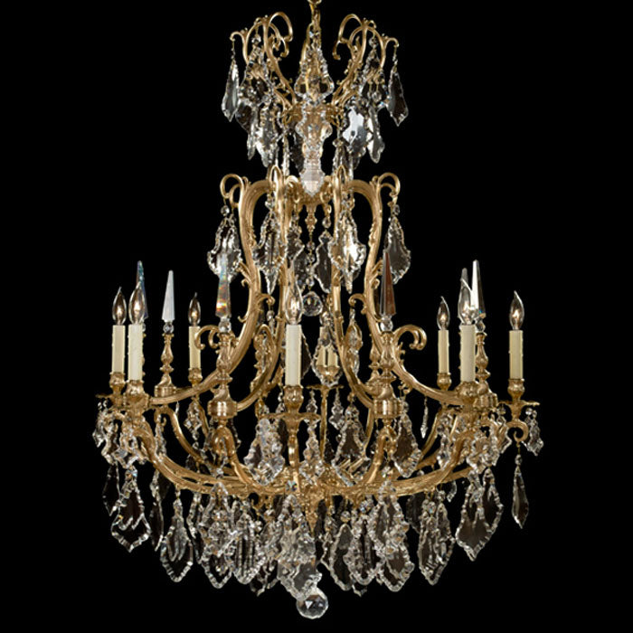 American Brass & Crystal CH7017-C-16G-PI Eight Light Chandelier, True Brass