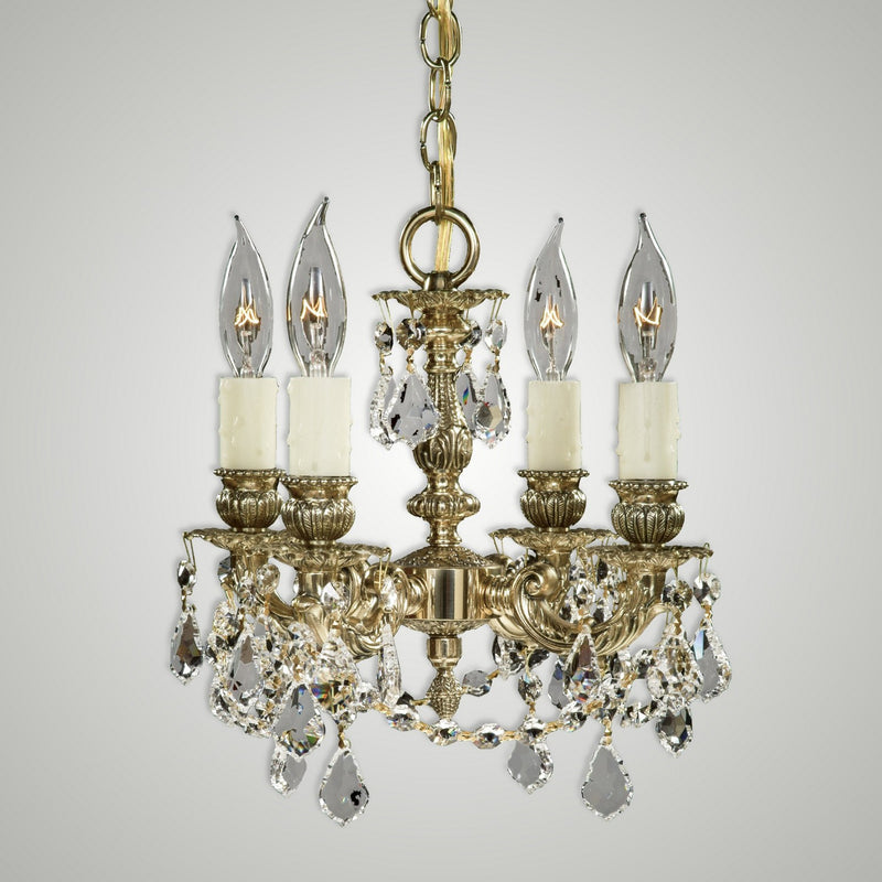 American Brass & Crystal CH9102-A-12G-PI Four Light Chandelier, Polished Brass with Black Inlay
