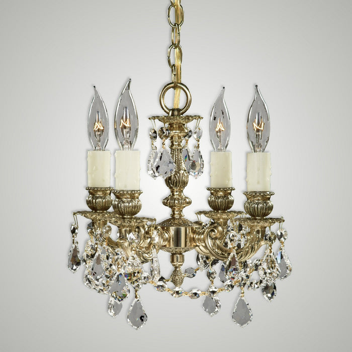 American Brass & Crystal CH9102-A-12G-PI Four Light Chandelier, Polished Brass with Black Inlay