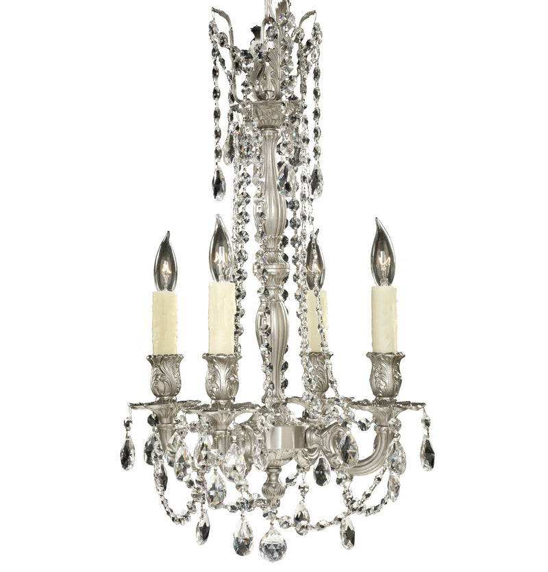 American Brass & Crystal CH9211-O-07G-PI Four Light Chandelier, Satin Nickel