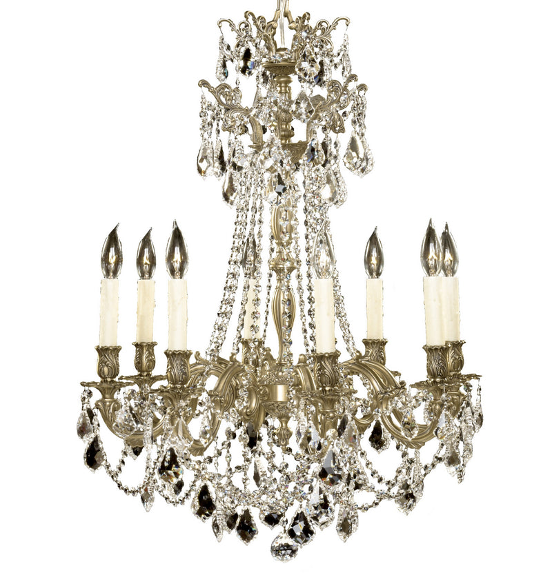 American Brass & Crystal CH9238-A-02G-PI Eight Light Chandelier, Antique Black Glossy