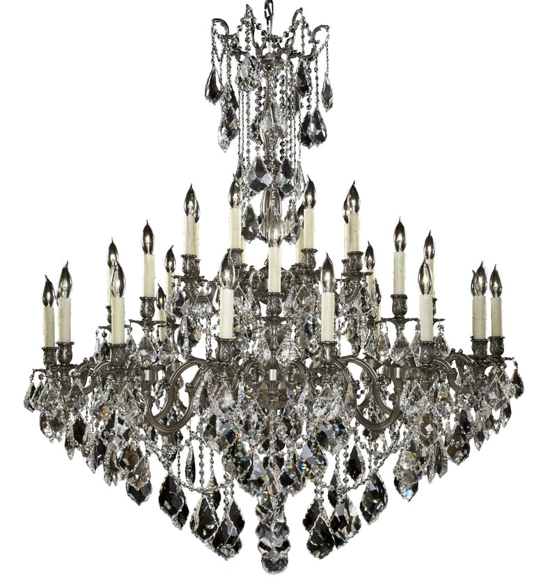 American Brass & Crystal CH9323-A-10G-PI 32 Light Chandelier, Antique Silver