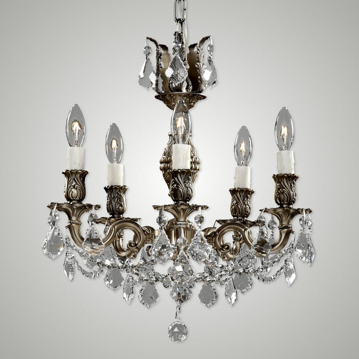 American Brass & Crystal CH9512-A-02G-PI Five Light Chandelier, Antique Black Glossy