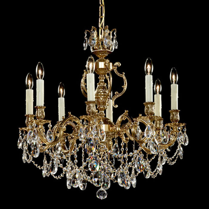 American Brass & Crystal CH9542-O-12G-PI Eight Light Chandelier, Polished Brass w/Black Inlay