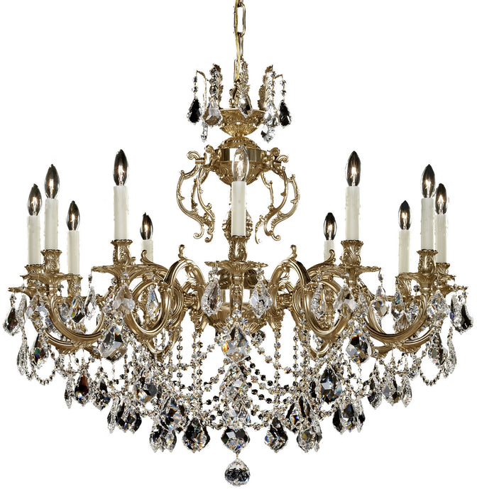 American Brass & Crystal CH9579-A-16G-PI 12 Light Chandelier, True Brass