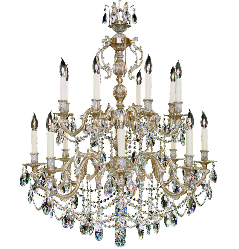 American Brass & Crystal CH9580-O-04G-PI 16 Light Chandelier, Antique White Glossy