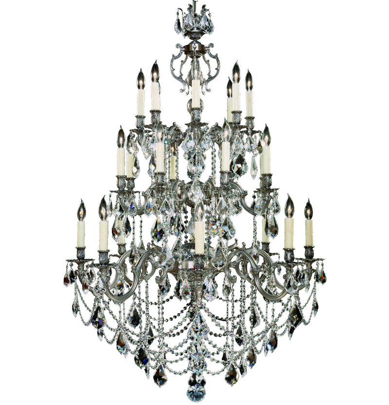American Brass & Crystal CH9582-A-10G-PI 24 Light Chandelier, Antique Silver