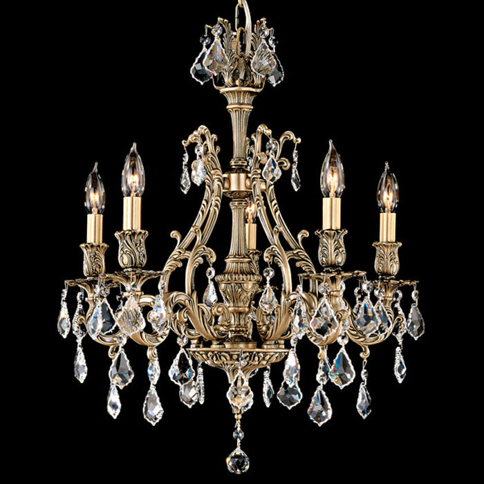 American Brass & Crystal CH9630-A-02G-ST Five Light Chandelier, Antique Black Glossy