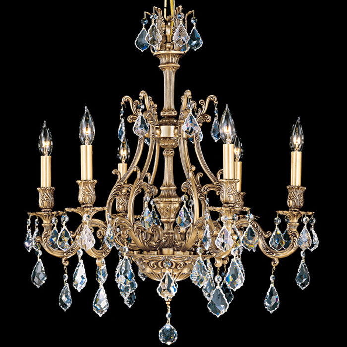 American Brass & Crystal CH9631-A-03G-ST Six Light Chandelier, French Gold Glossy