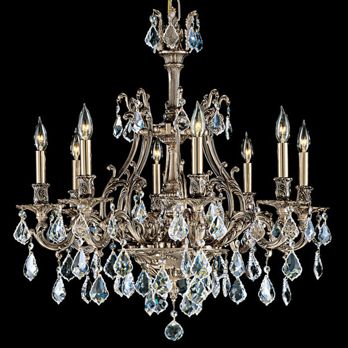 American Brass & Crystal CH9632-A-12G-ST Eight Light Chandelier, Polished Brass w/Black Inlay
