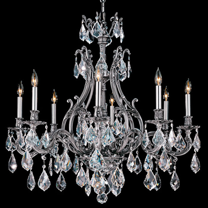 American Brass & Crystal CH9633-A-10G-ST Eight Light Chandelier, Antique Silver