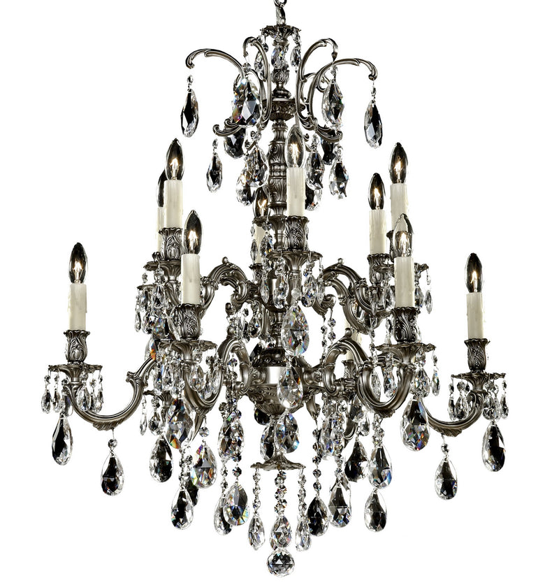 American Brass & Crystal CH9724-O-10G-PI 12 Light Chandelier, Antique Silver
