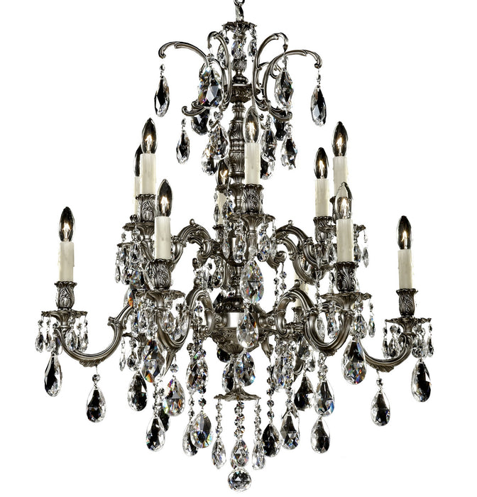 American Brass & Crystal CH9724-O-10G-PI 12 Light Chandelier, Antique Silver