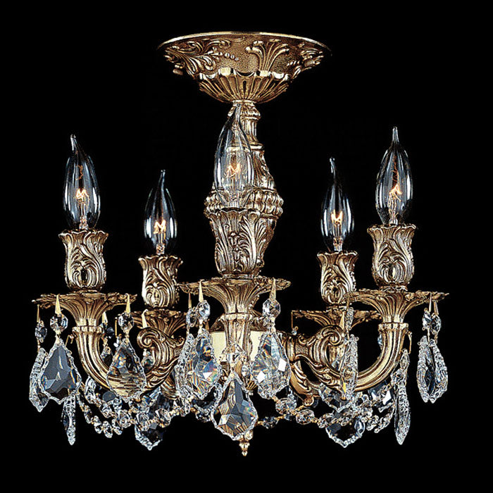 American Brass & Crystal FM9501-A-01G Five Light Flush Mount, Polished Brass w/Umber Inlay