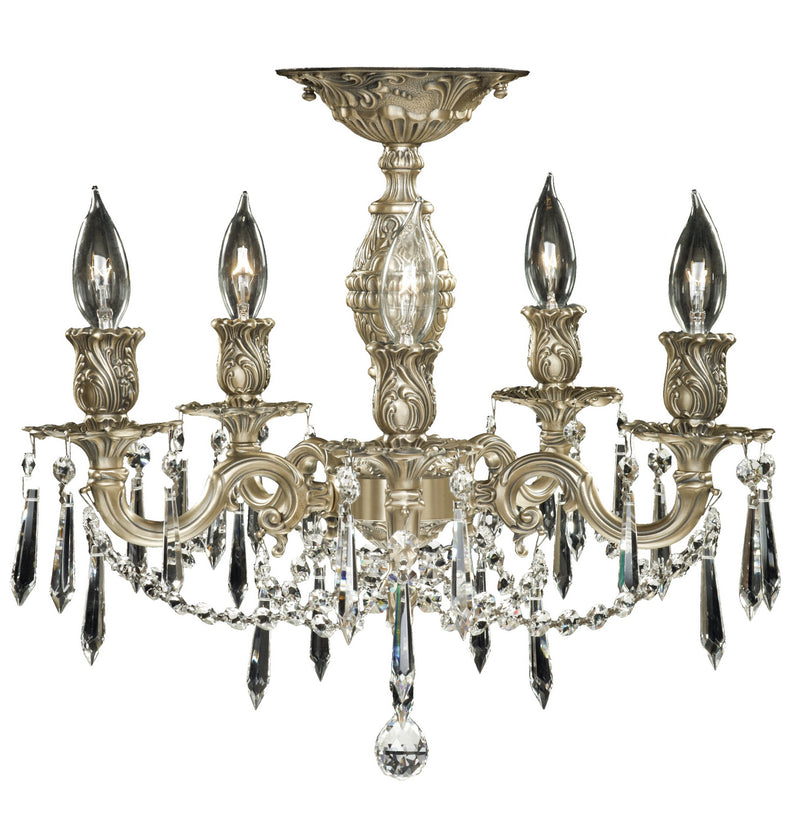 American Brass & Crystal FM9511-U-02G Five Light Flush Mount, Antique Black Glossy
