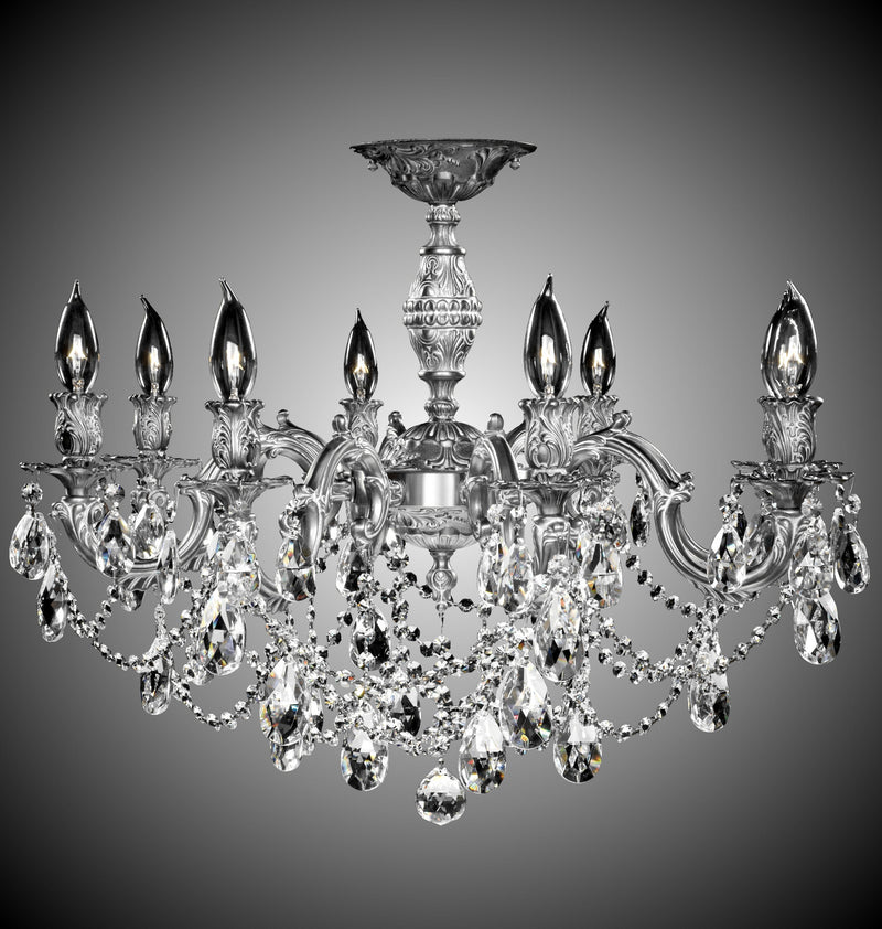 American Brass & Crystal FM9541-O-10W Eight Light Flush Mount, White Nickel