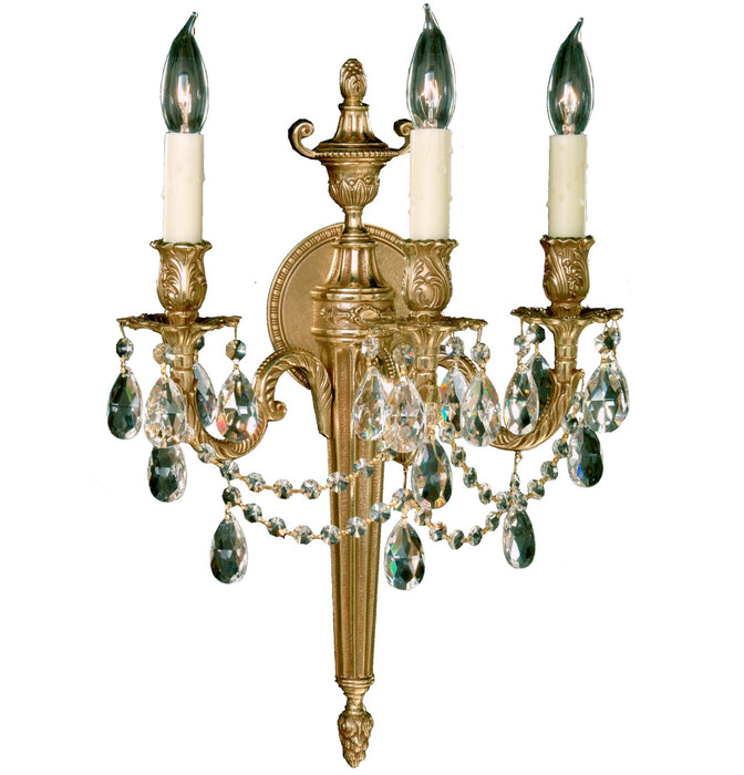 American Brass & Crystal WS2113-O-01G-PI Three Light Wall Sconce, Polished Brass w/Umber Inlay