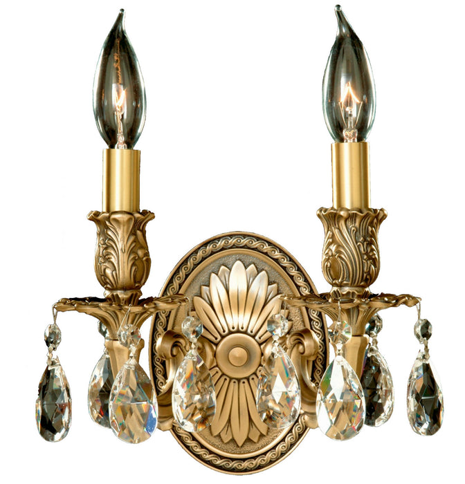 American Brass & Crystal WS9402-O-02G-ST Two Light Wall Sconce, Antique Black Glossy