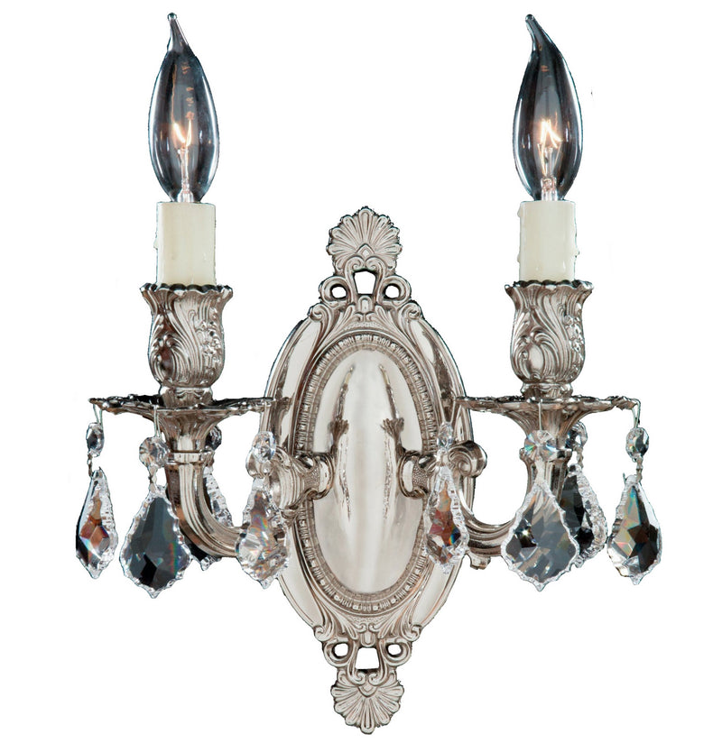 American Brass & Crystal WS9412-A-08G-PI Two Light Wall Sconce, Silver