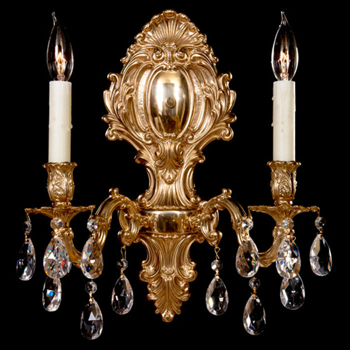 American Brass & Crystal WS9424-O-16G-PI Two Light Wall Sconce, True Brass