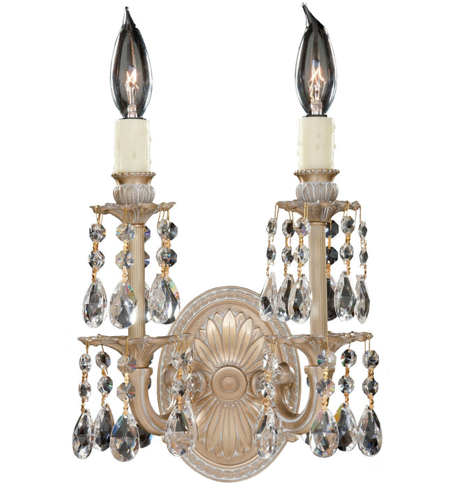 American Brass & Crystal WS9475-O-04G-PI Two Light Wall Sconce, Antique White Glossy