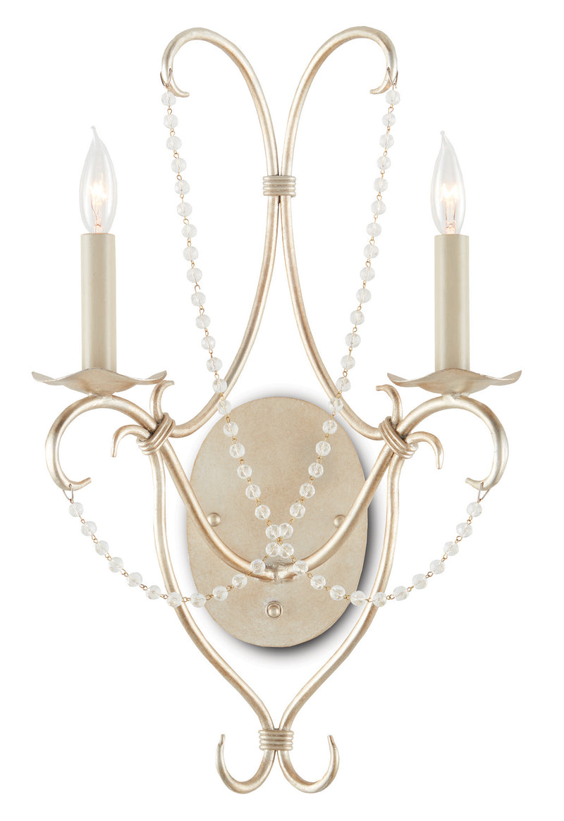 Currey and Company 5980 Two Light Wall Sconce, Silver Leaf