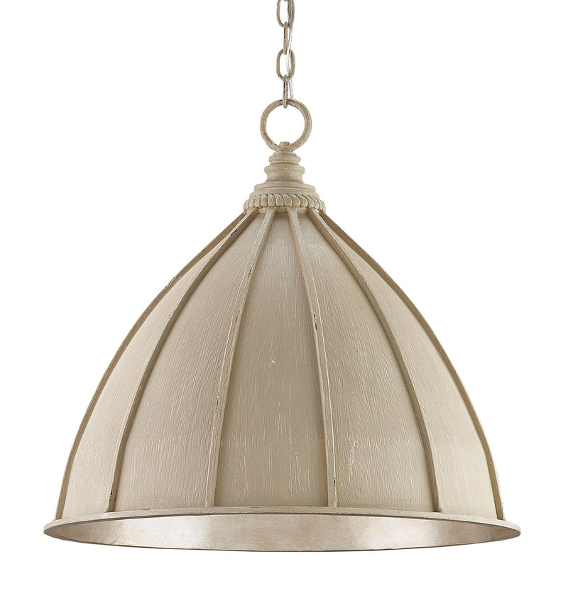 Currey and Company 9149 One Light Pendant, Oyster Cream/Silver Leaf