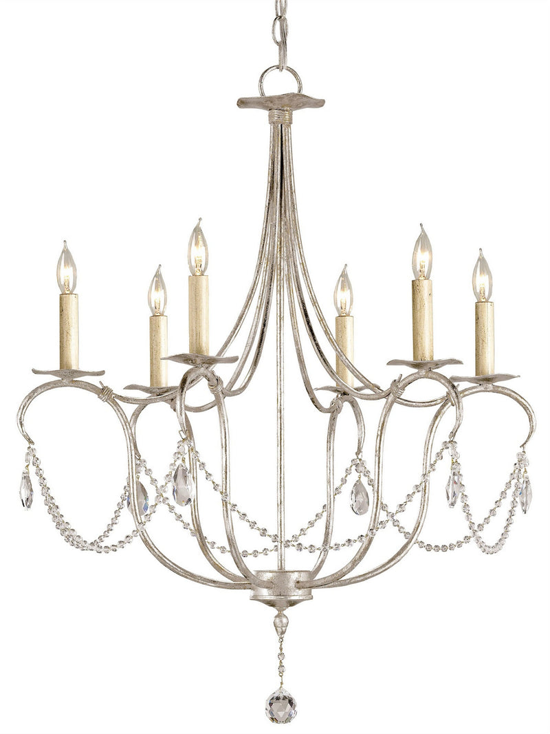 Currey and Company 9890 Six Light Chandelier, Silver Leaf