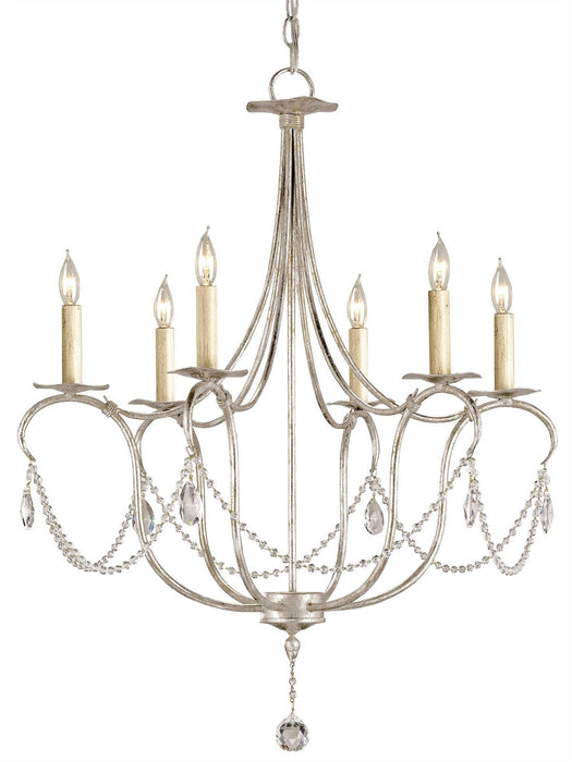 Currey and Company 9890 Six Light Chandelier, Silver Leaf